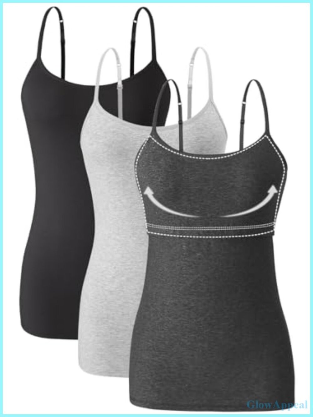Women's Cotton Camisole Shelf Bra Tank Tops Adjustable Spaghetti Strap 3-Pack